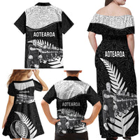 New Zealand World Cup 2023 Family Matching Off Shoulder Maxi Dress and Hawaiian Shirt Aotearoa Haka Rugby with Silver Fern Maori Ethnic Pattern LT03 - Polynesian Pride