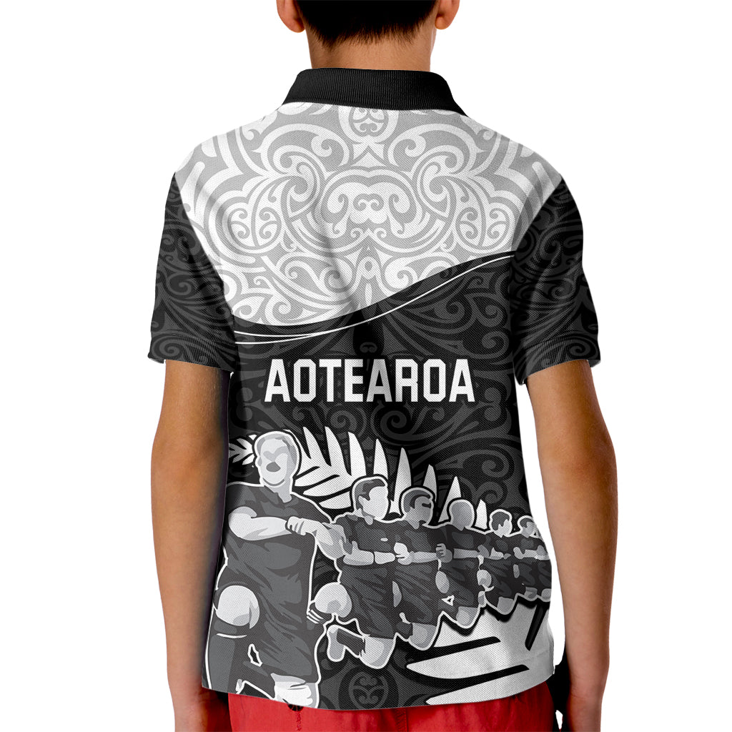 New Zealand World Cup 2023 Kid Polo Shirt Aotearoa Haka Rugby with Silver Fern Maori Ethnic Pattern LT03 - Polynesian Pride
