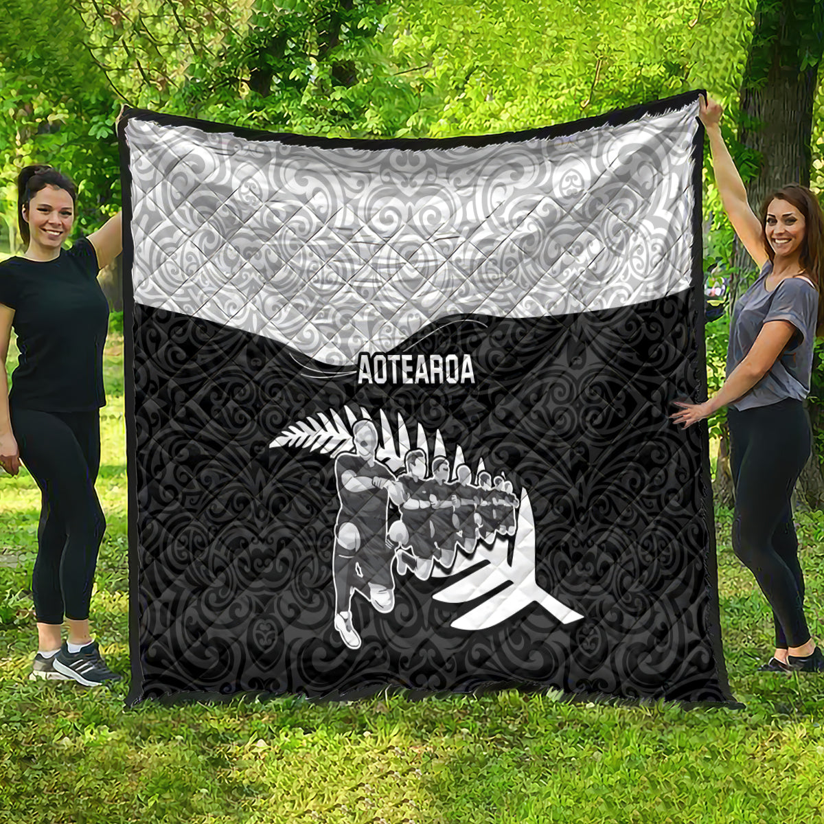 New Zealand World Cup 2023 Quilt Aotearoa Haka Rugby with Silver Fern Maori Ethnic Pattern LT03 - Polynesian Pride