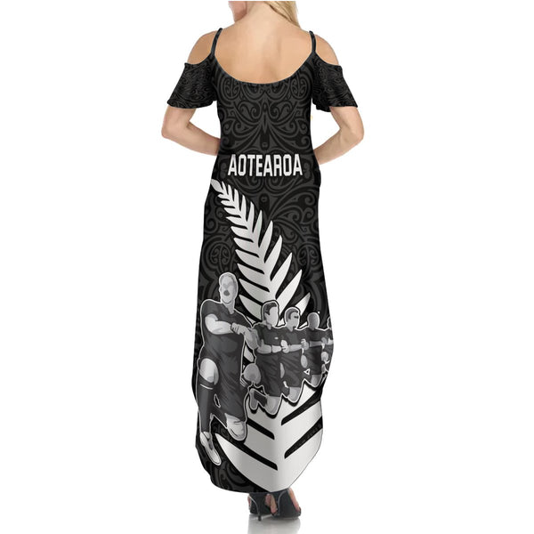 New Zealand Aotearoa Rugby Summer Maxi Dress NZ Tiki With Maori Fern World Cup Gold Version LT14 main image 0