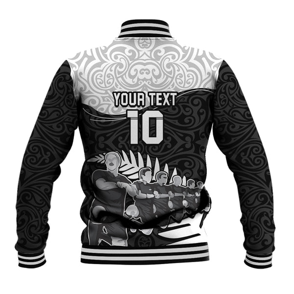 (Custom Personalised) New Zealand Rugby Baseball Jacket - Maori Haka Black style LT6