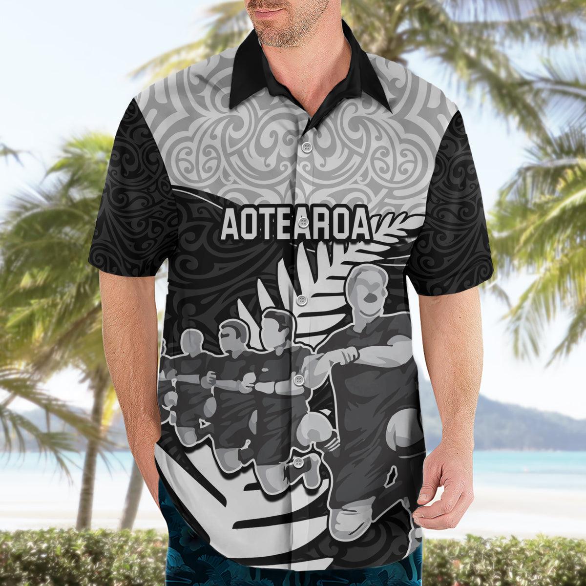 Custom New Zealand World Cup 2023 Hawaiian Shirt Aotearoa Haka Rugby with Silver Fern Maori Ethnic Pattern LT03 - Polynesian Pride