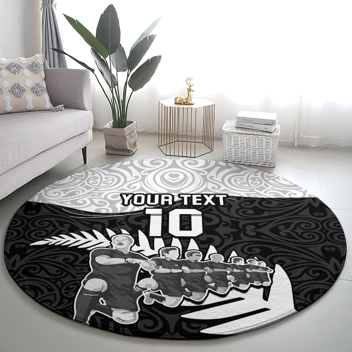 Custom New Zealand World Cup 2023 Round Carpet Aotearoa Haka Rugby with Silver Fern Maori Ethnic Pattern LT03 - Polynesian Pride