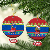 Solomon Islands Christmas Ceramic Ornament Santa With Flag Of Solomon Polynesian Tribal Xmas Vibe LT03 Circle Blue - Polynesian Pride