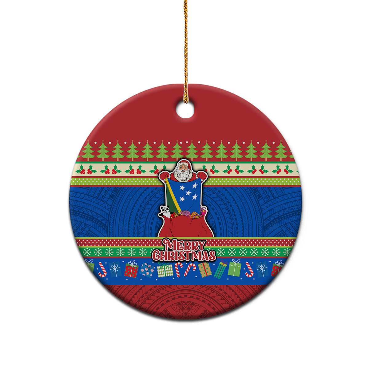 Solomon Islands Christmas Ceramic Ornament Santa With Flag Of Solomon Polynesian Tribal Xmas Vibe LT03 - Polynesian Pride