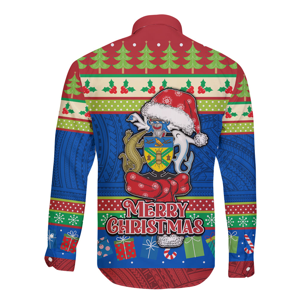 Solomon Islands Christmas Long Sleeve Button Shirt Santa With Flag Of Solomon Polynesian Tribal Xmas Vibe LT03 - Polynesian Pride