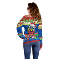 Solomon Islands Christmas Off Shoulder Sweater Santa With Flag Of Solomon Polynesian Tribal Xmas Vibe LT03 - Polynesian Pride