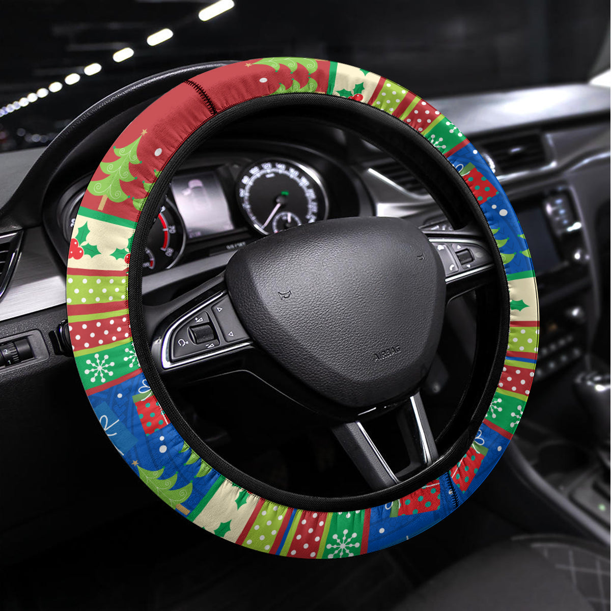 Solomon Islands Christmas Steering Wheel Cover Santa With Flag Of Solomon Polynesian Tribal Xmas Vibe