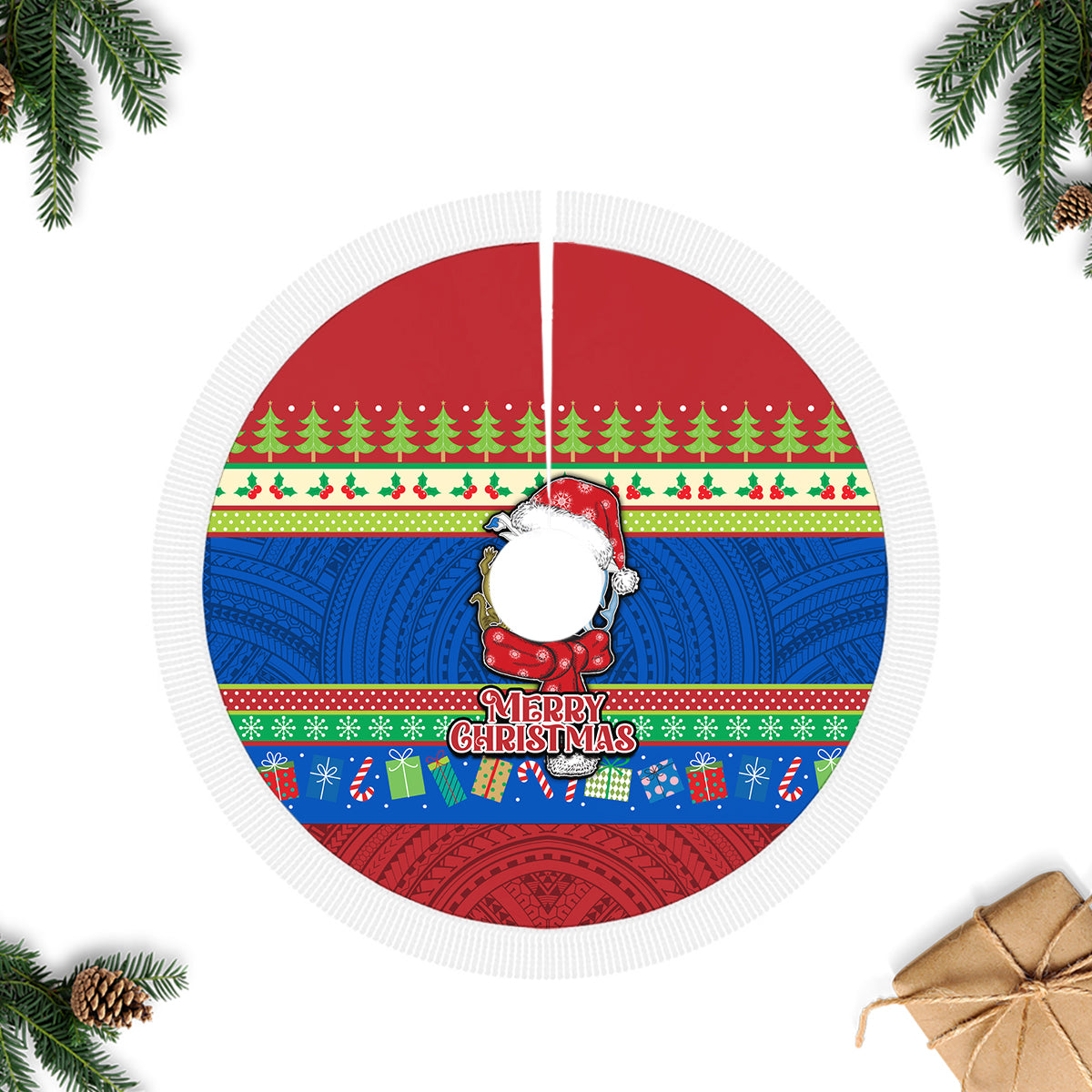 Solomon Islands Christmas Tree Skirt Santa With Flag Of Solomon Polynesian Tribal Xmas Vibe LT03 - Polynesian Pride