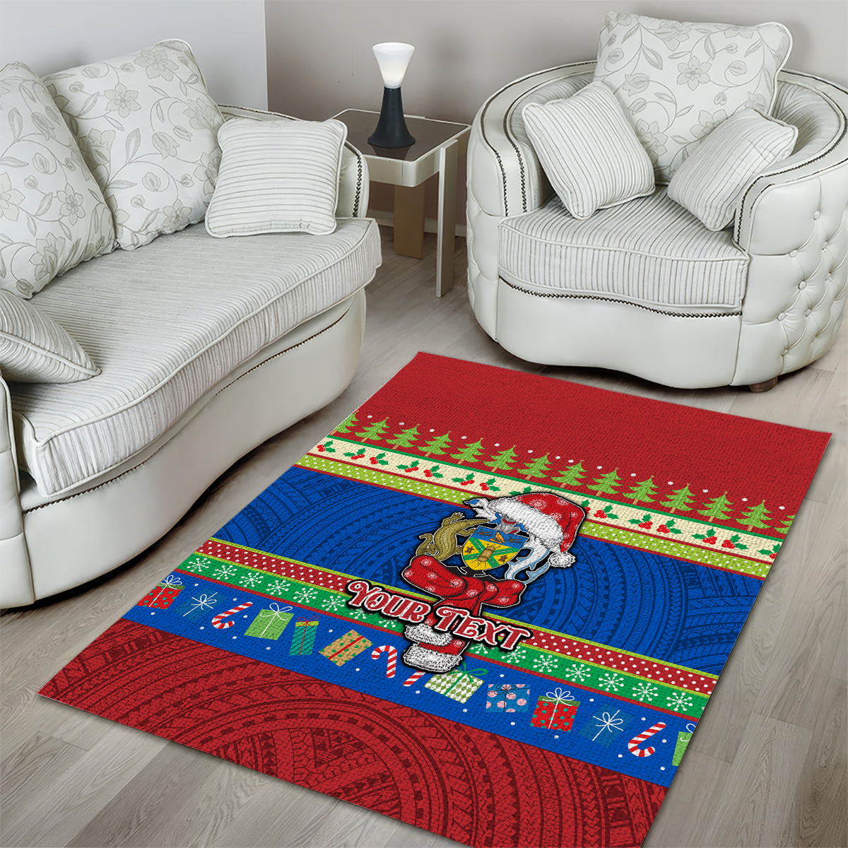 Personalised Solomon Islands Christmas Area Rug Santa With Flag Of Solomon Polynesian Tribal Xmas Vibe LT03 - Polynesian Pride