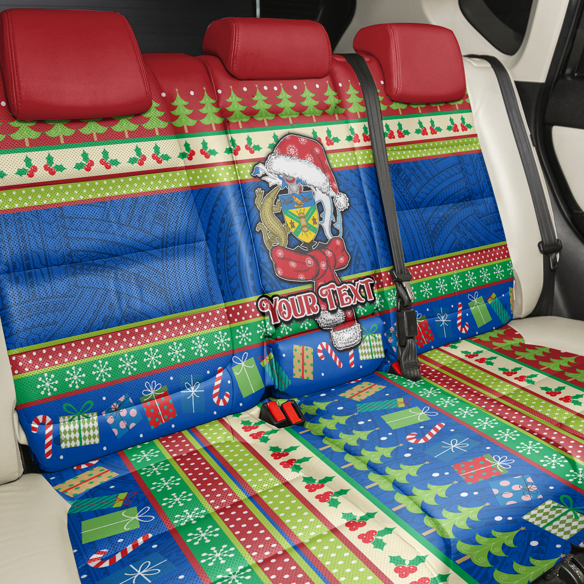Personalised Solomon Islands Christmas Back Car Seat Cover Santa With Flag Of Solomon Polynesian Tribal Xmas Vibe
