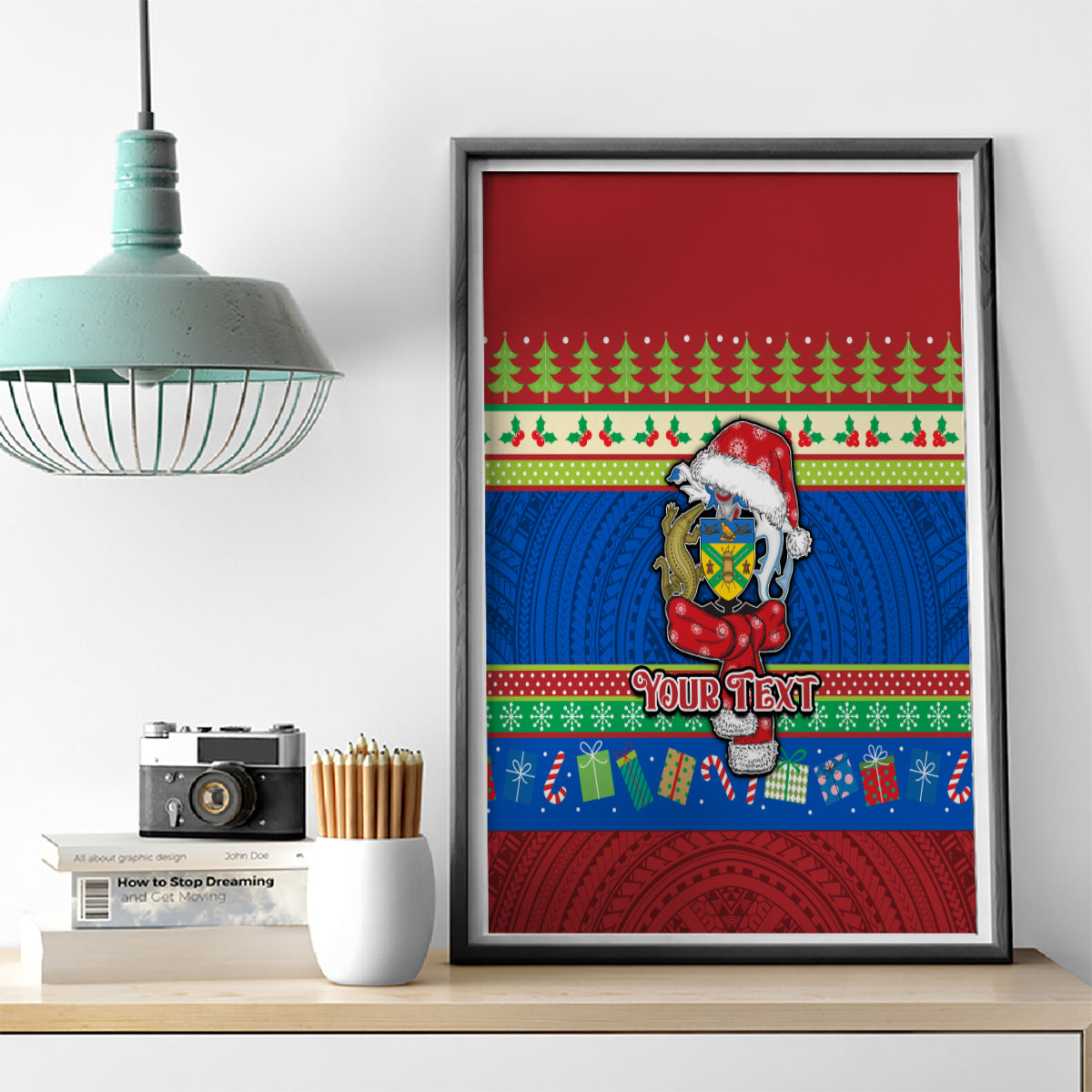 Personalised Solomon Islands Christmas Canvas Wall Art Santa With Flag Of Solomon Polynesian Tribal Xmas Vibe LT03 - Polynesian Pride