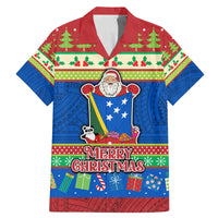 Personalised Solomon Islands Christmas Family Matching Mermaid Dress and Hawaiian Shirt Santa With Flag Of Solomon Polynesian Tribal Xmas Vibe LT03 Dad's Shirt - Short Sleeve Blue - Polynesian Pride