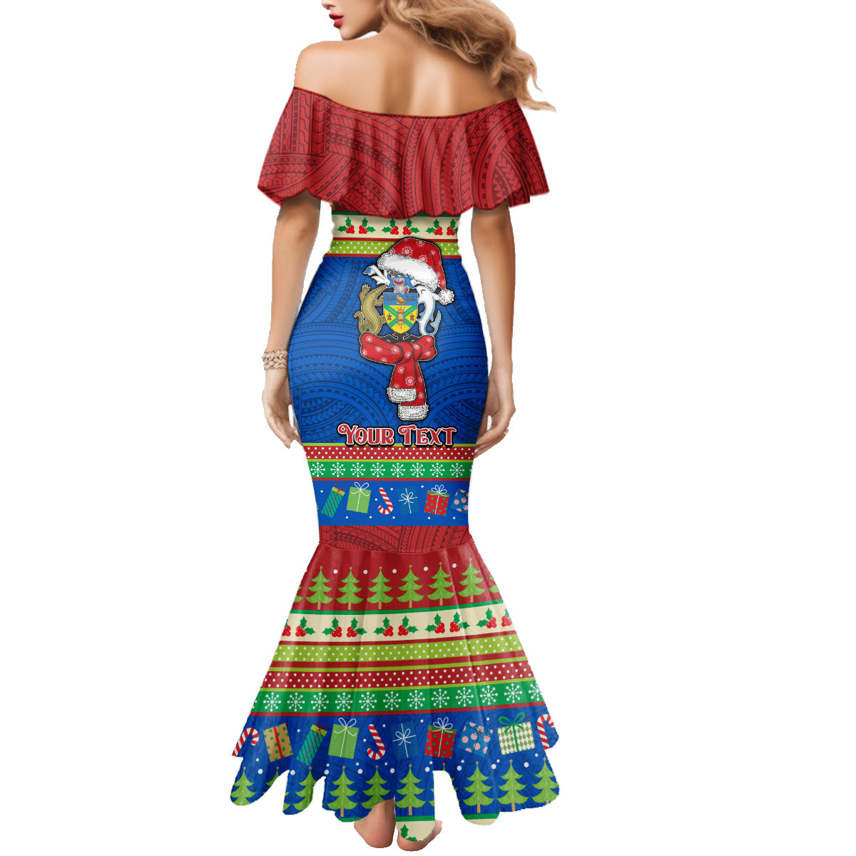 Personalised Solomon Islands Christmas Family Matching Mermaid Dress and Hawaiian Shirt Santa With Flag Of Solomon Polynesian Tribal Xmas Vibe LT03 - Polynesian Pride
