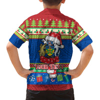 Personalised Solomon Islands Christmas Family Matching Off Shoulder Long Sleeve Dress and Hawaiian Shirt Santa With Flag Of Solomon Polynesian Tribal Xmas Vibe LT03 - Polynesian Pride