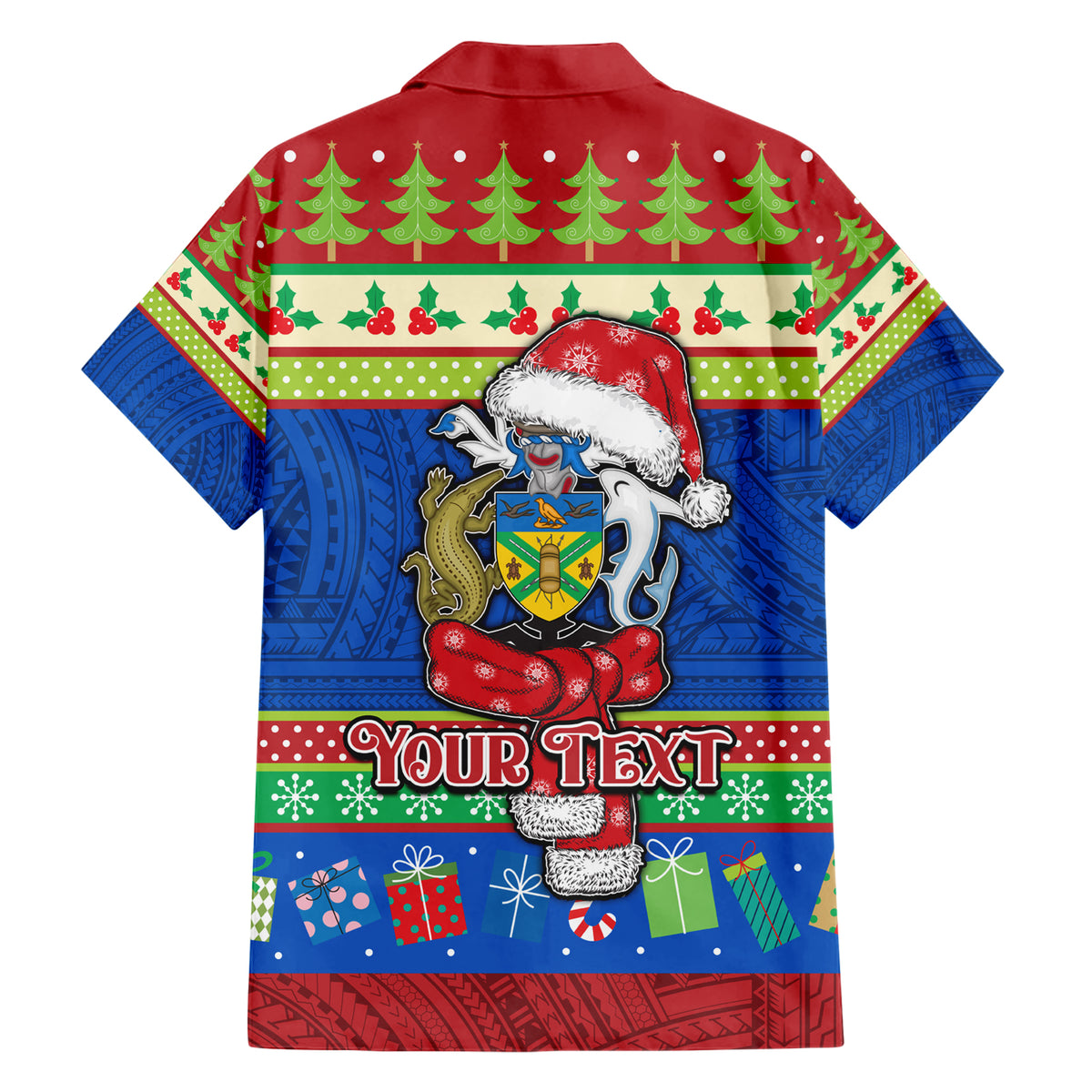 Personalised Solomon Islands Christmas Hawaiian Shirt Santa With Flag Of Solomon Polynesian Tribal Xmas Vibe LT03 - Polynesian Pride