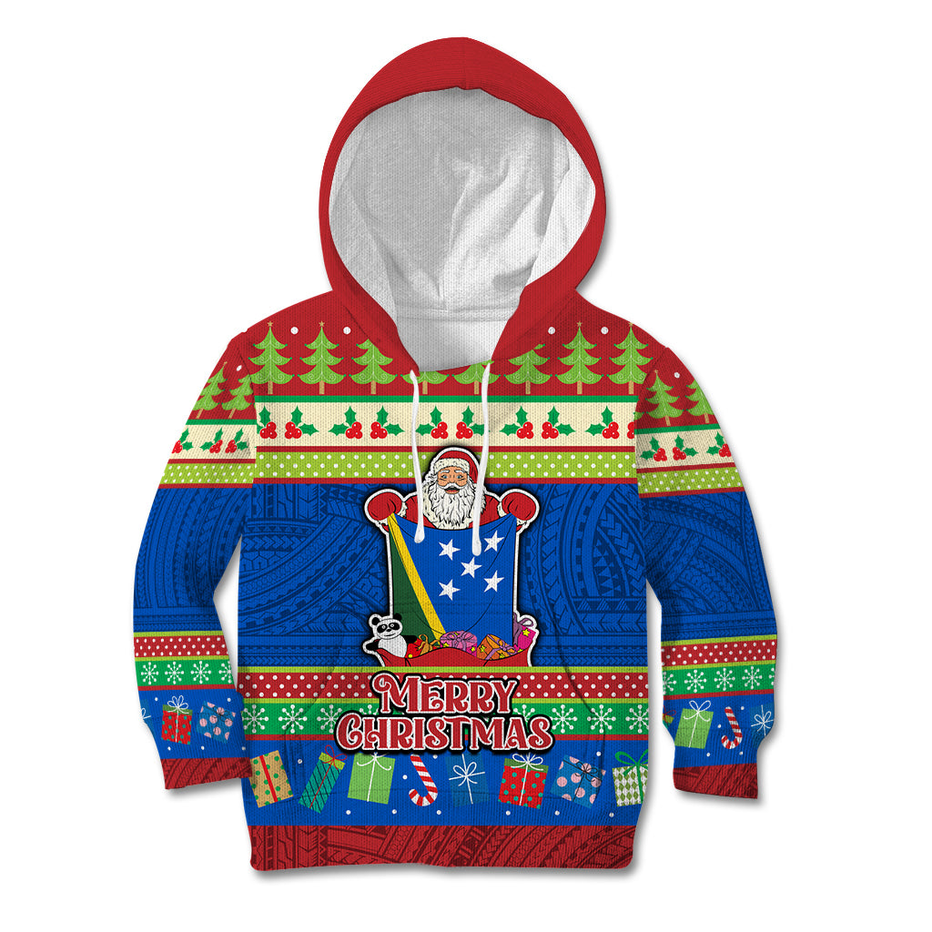 Personalised Solomon Islands Christmas Kid Hoodie Santa With Flag Of Solomon Polynesian Tribal Xmas Vibe LT03 Hoodie Blue - Polynesian Pride