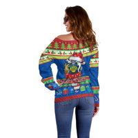 Personalised Solomon Islands Christmas Off Shoulder Sweater Santa With Flag Of Solomon Polynesian Tribal Xmas Vibe LT03 - Polynesian Pride