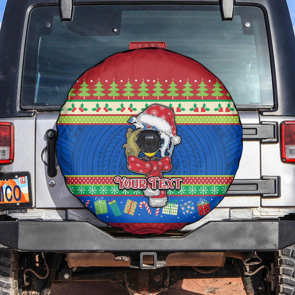 Personalised Solomon Islands Christmas Spare Tire Cover Santa With Flag Of Solomon Polynesian Tribal Xmas Vibe LT03 - Polynesian Pride