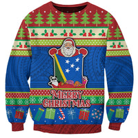 Personalised Solomon Islands Christmas Sweatshirt Santa With Flag Of Solomon Polynesian Tribal Xmas Vibe LT03 Unisex Blue - Polynesian Pride