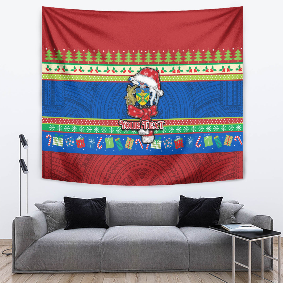 Personalised Solomon Islands Christmas Tapestry Santa With Flag Of Solomon Polynesian Tribal Xmas Vibe LT03 - Polynesian Pride