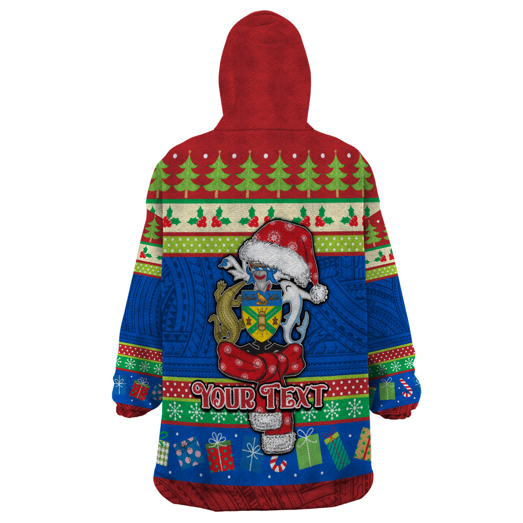 Personalised Solomon Islands Christmas Wearable Blanket Hoodie Santa With Flag Of Solomon Polynesian Tribal Xmas Vibe LT03 - Polynesian Pride