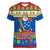 Personalised Solomon Islands Christmas Women V Neck T Shirt Santa With Flag Of Solomon Polynesian Tribal Xmas Vibe LT03 Female Blue - Polynesian Pride