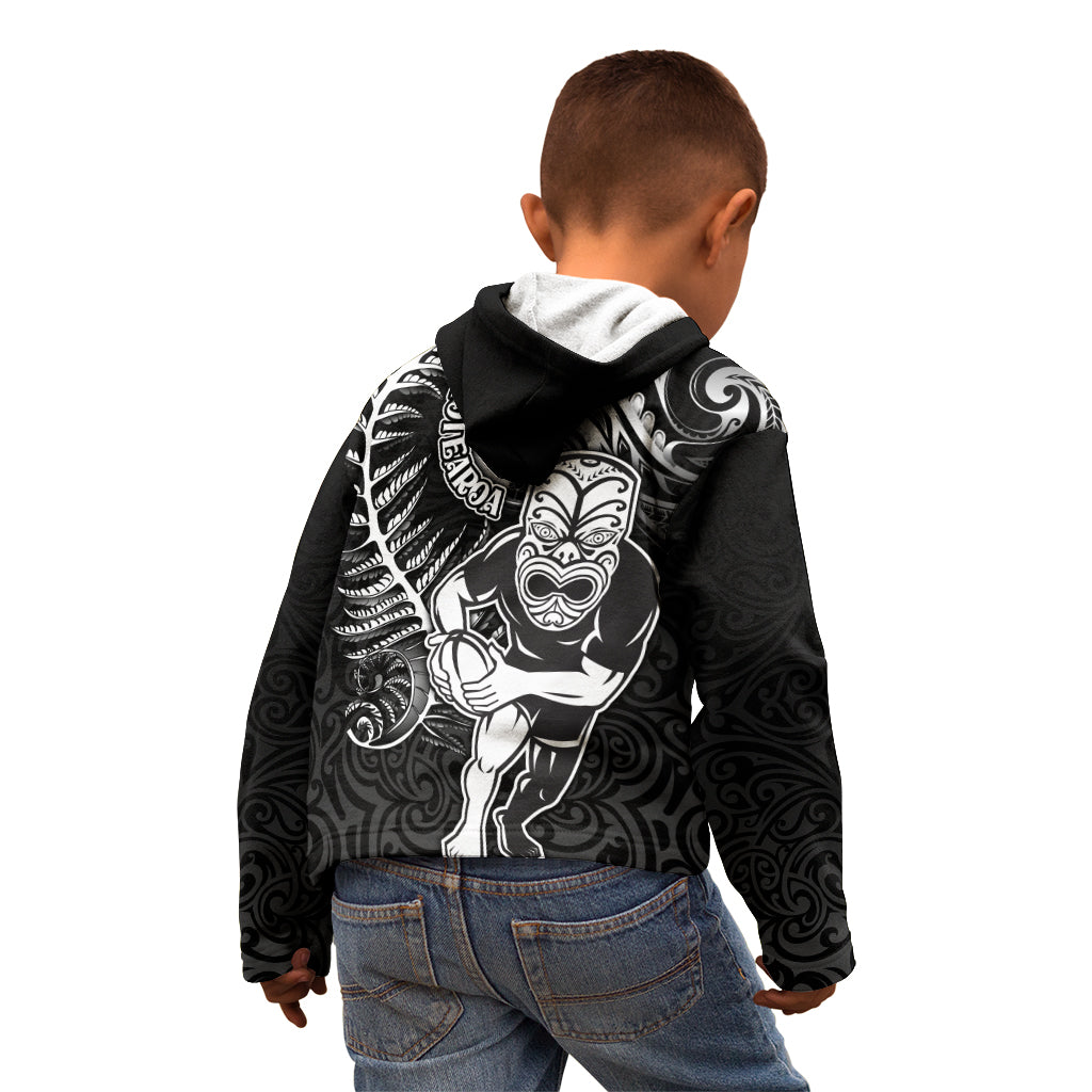 New Zealand Rugby Kid Hoodie Maori Warrior Rugby with Silver Fern Sleeve Tribal Ethnic Style LT03 - Polynesian Pride