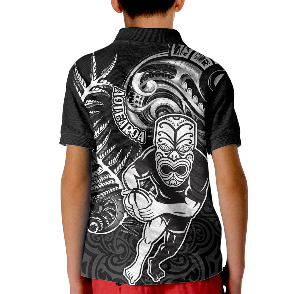 New Zealand Rugby Kid Polo Shirt Maori Warrior Rugby with Silver Fern Sleeve Tribal Ethnic Style LT03 - Polynesian Pride
