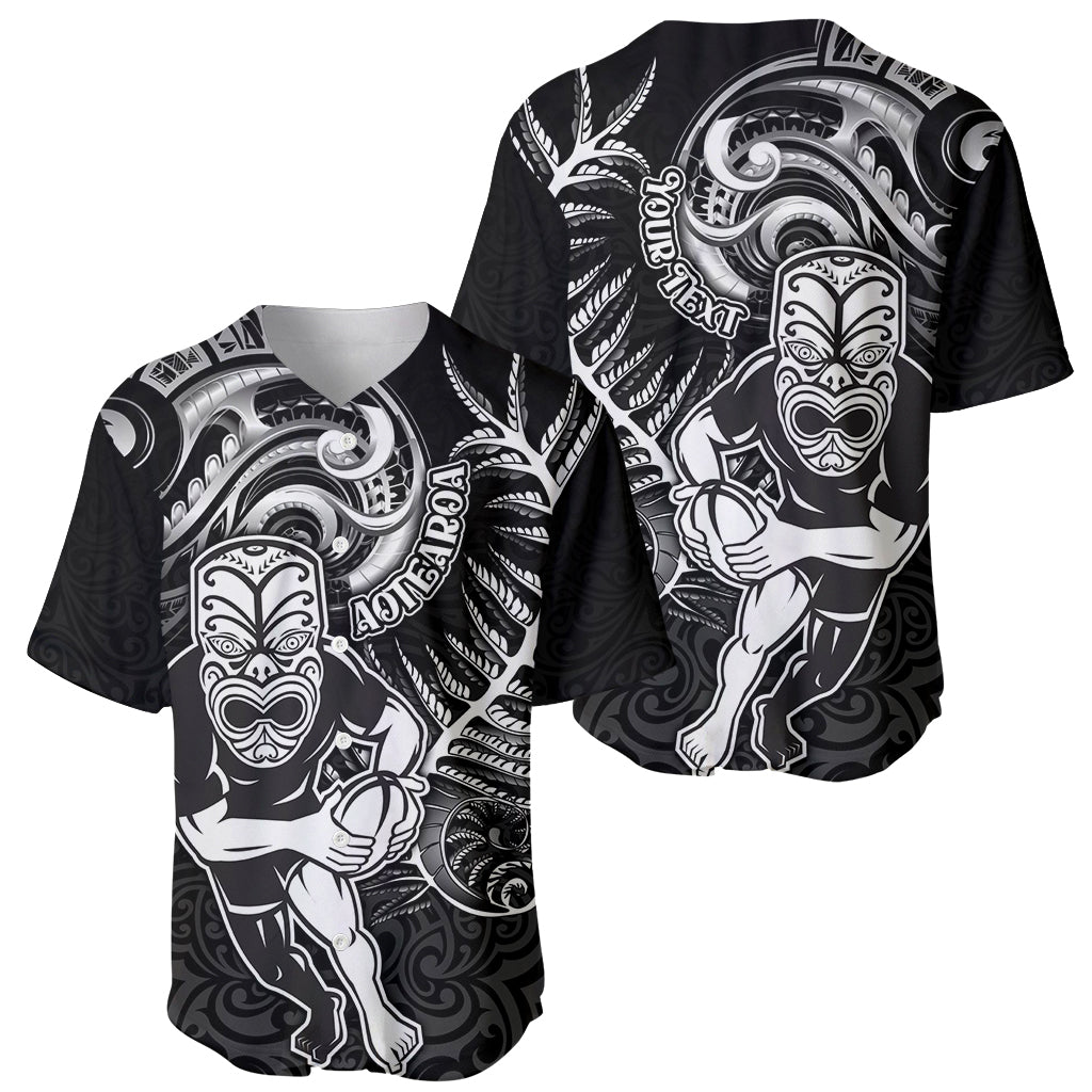 Personalised New Zealand Rugby Baseball Jersey Maori Warrior Rugby with Silver Fern Sleeve Tribal Ethnic Style LT03 - Polynesian Pride