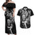 Personalised New Zealand Rugby Couples Matching Off Shoulder Maxi Dress and Hawaiian Shirt Maori Warrior Rugby with Silver Fern Sleeve Tribal Ethnic Style LT03 Black - Polynesian Pride