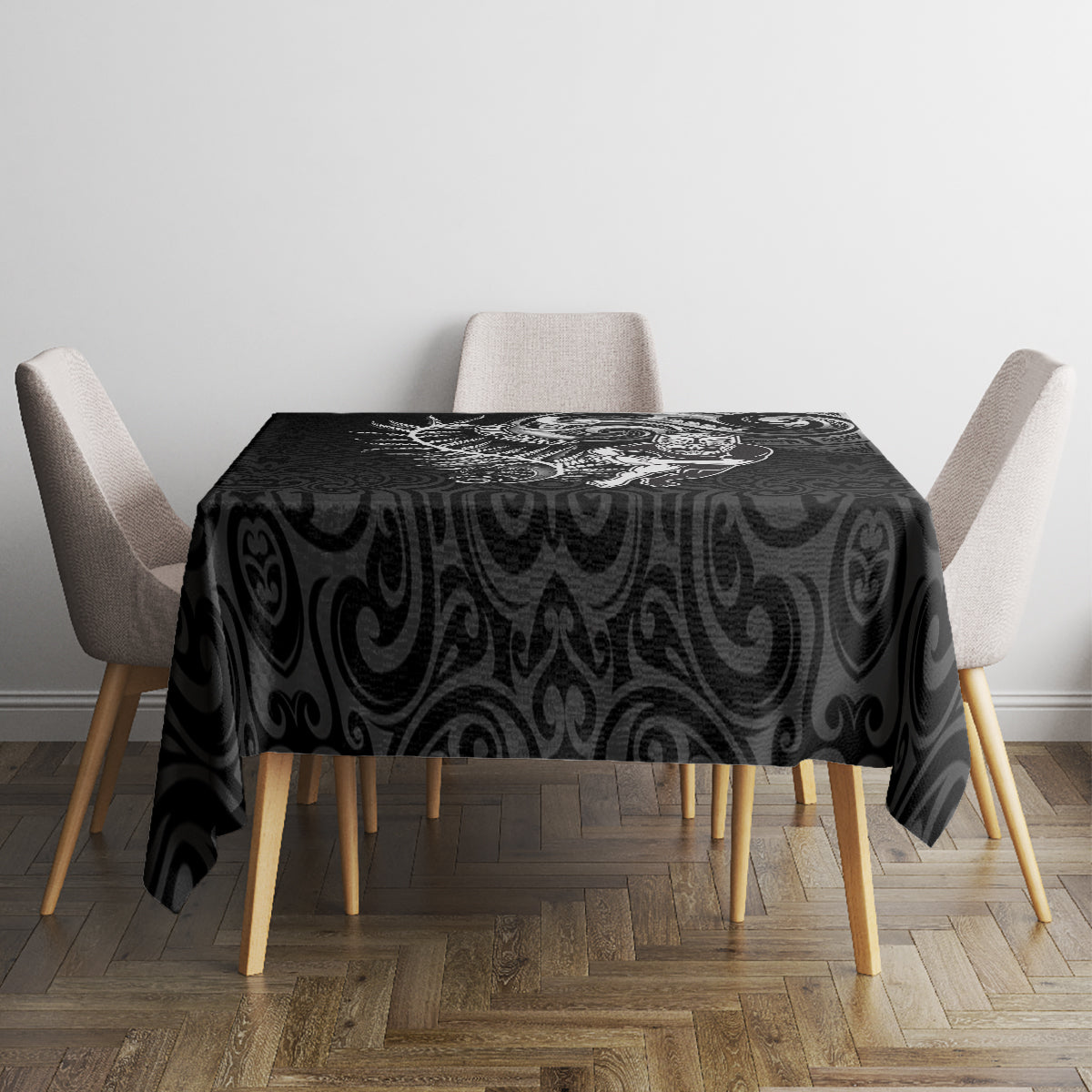 Personalised New Zealand Rugby Tablecloth Maori Warrior Rugby with Silver Fern Sleeve Tribal Ethnic Style LT03 - Polynesian Pride