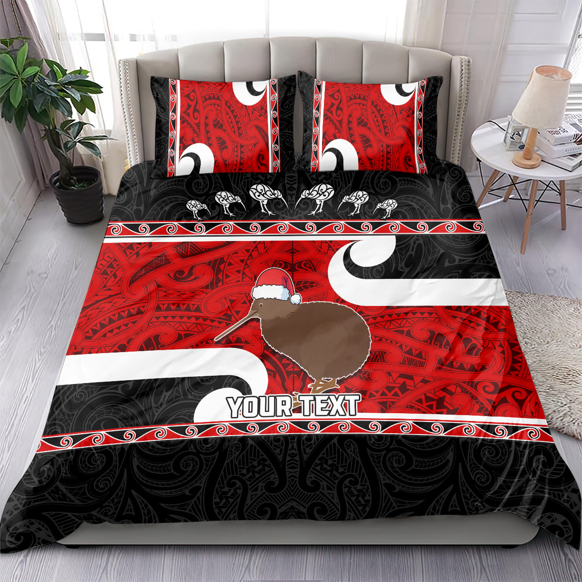 Personalized New Zealand Christmas Bedding Set Santa Haka Fern and Kiwi Bird Tino Rangatiratanga Maori Flag Style LT03 - Polynesian Pride