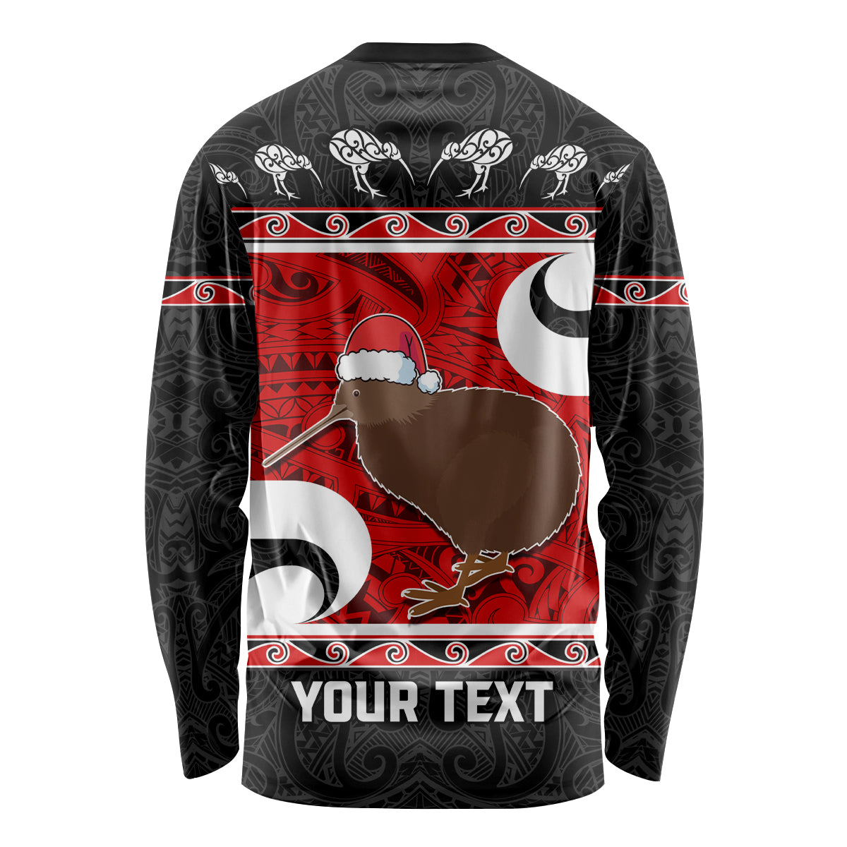 Personalized New Zealand Christmas Long Sleeve Shirt Santa Haka Fern and Kiwi Bird Tino Rangatiratanga Maori Flag Style LT03 - Polynesian Pride