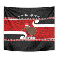 Personalized New Zealand Christmas Tapestry Santa Haka Fern and Kiwi Bird Tino Rangatiratanga Maori Flag Style LT03 - Polynesian Pride