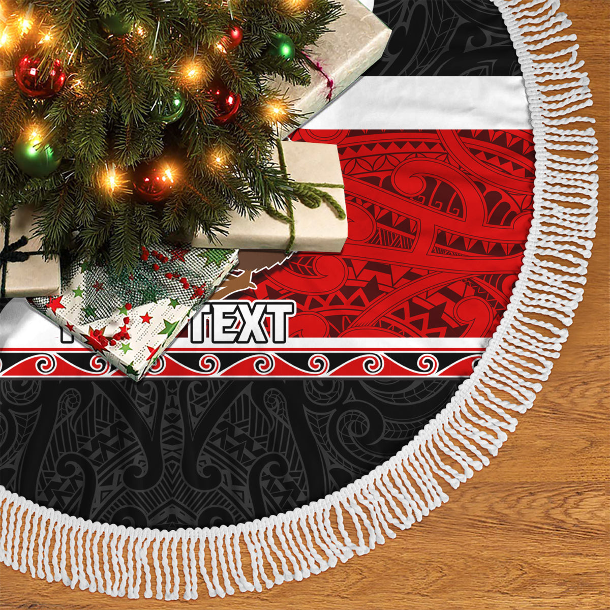 Personalized New Zealand Christmas Tree Skirt Santa Haka Fern and Kiwi Bird Tino Rangatiratanga Maori Flag Style LT03 - Polynesian Pride