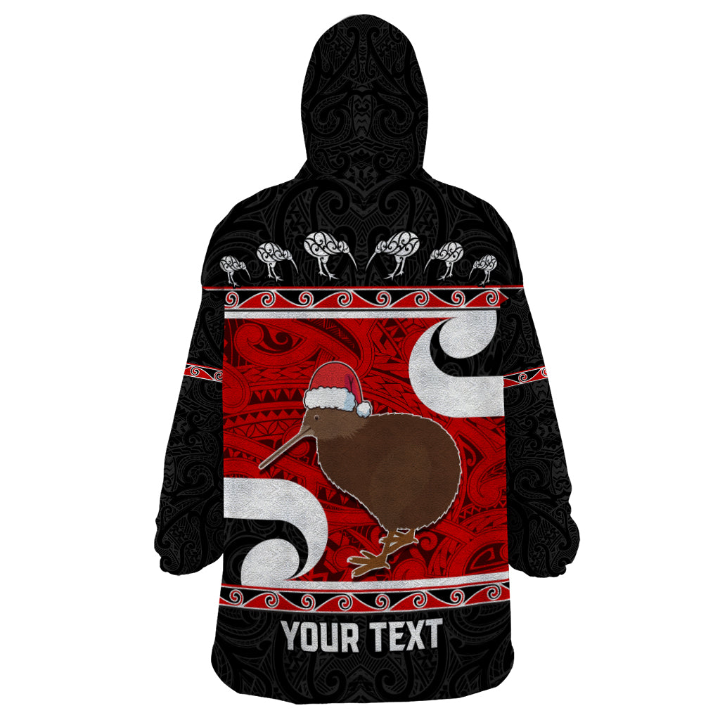 Personalized New Zealand Christmas Wearable Blanket Hoodie Santa Haka Fern and Kiwi Bird Tino Rangatiratanga Maori Flag Style LT03 - Polynesian Pride