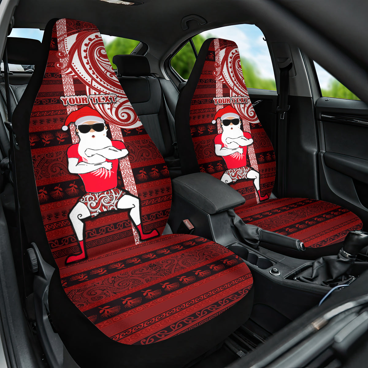 Personalized New Zealand Christmas Car Seat Cover Santa Claus and Kiwi Bird Maori Tattoo Koru Pattern LT03 One Size Red - Polynesian Pride