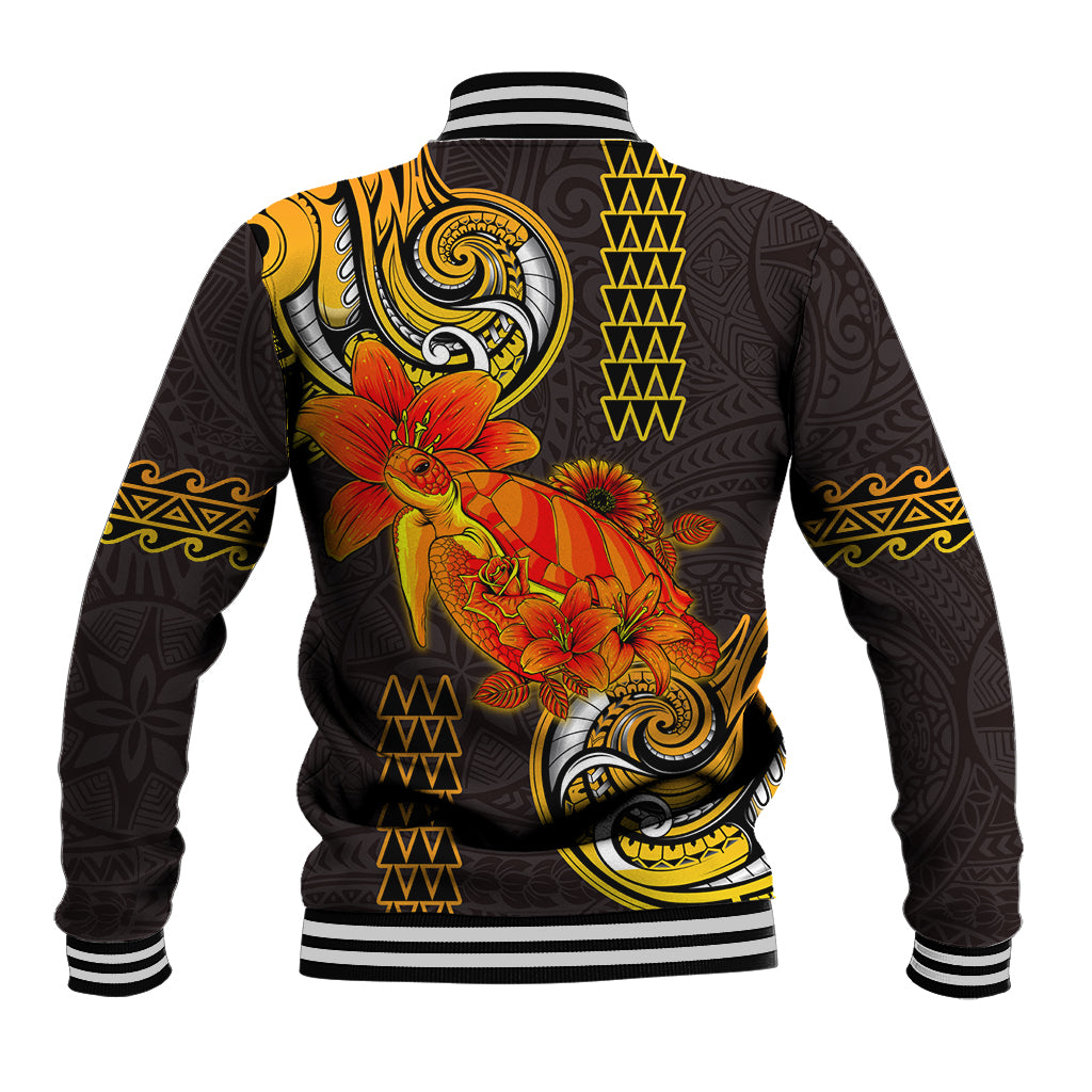 Hawaii Turtle Hibiscus Flower Baseball Jacket Polynesian Tattoo LT03 - Polynesian Pride
