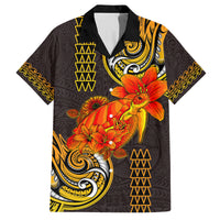 Hawaii Turtle Hibiscus Flower Family Matching Off Shoulder Long Sleeve Dress and Hawaiian Shirt Polynesian Tattoo LT03 Dad's Shirt - Short Sleeve Black - Polynesian Pride