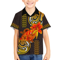Hawaii Turtle Hibiscus Flower Family Matching Puletasi and Hawaiian Shirt Polynesian Tattoo LT03 Son's Shirt Black - Polynesian Pride