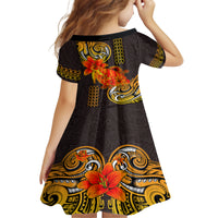 Hawaii Turtle Hibiscus Flower Kid Short Sleeve Dress Polynesian Tattoo LT03 - Polynesian Pride