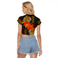 Hawaii Turtle Hibiscus Flower Raglan Cropped T Shirt Polynesian Tattoo LT03 - Polynesian Pride