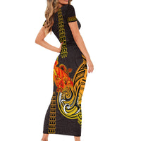 Hawaii Turtle Hibiscus Flower Short Sleeve Bodycon Dress Polynesian Tattoo LT03 - Polynesian Pride