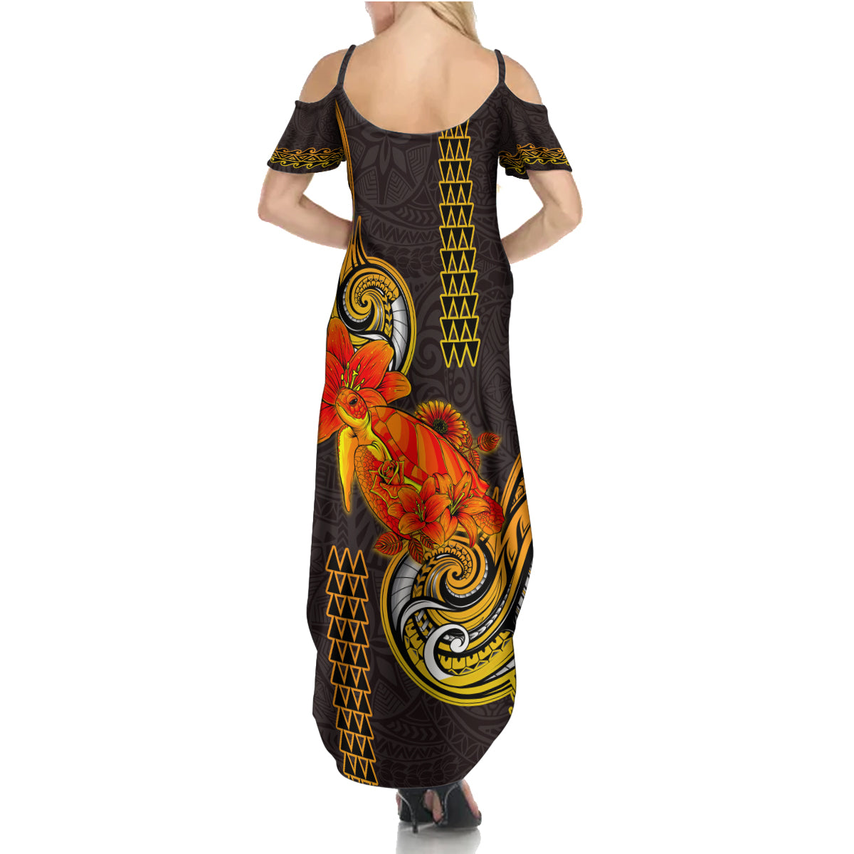 Hawaii Turtle Hibiscus Flower Summer Maxi Dress Polynesian Tattoo LT03 - Polynesian Pride