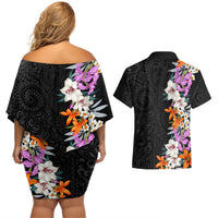 Hawaii Tropical Leaves and Flowers Couples Matching Off Shoulder Short Dress and Hawaiian Shirt Tribal Polynesian Pattern LT03 - Polynesian Pride