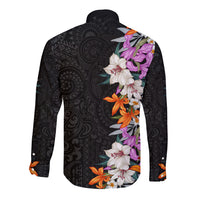 Hawaii Tropical Leaves and Flowers Long Sleeve Button Shirt Tribal Polynesian Pattern LT03 - Polynesian Pride