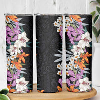 Hawaii Tropical Leaves and Flowers Skinny Tumbler Tribal Polynesian Pattern