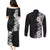 Hawaii Tropical Leaves and Flowers Couples Matching Puletasi and Long Sleeve Button Shirt Tribal Polynesian Pattern Black White Style LT03 - Polynesian Pride