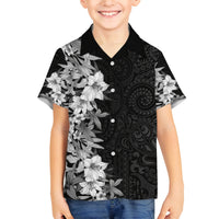 Hawaii Tropical Leaves and Flowers Family Matching Off Shoulder Long Sleeve Dress and Hawaiian Shirt Tribal Polynesian Pattern Black White Style LT03 Son's Shirt Black - Polynesian Pride